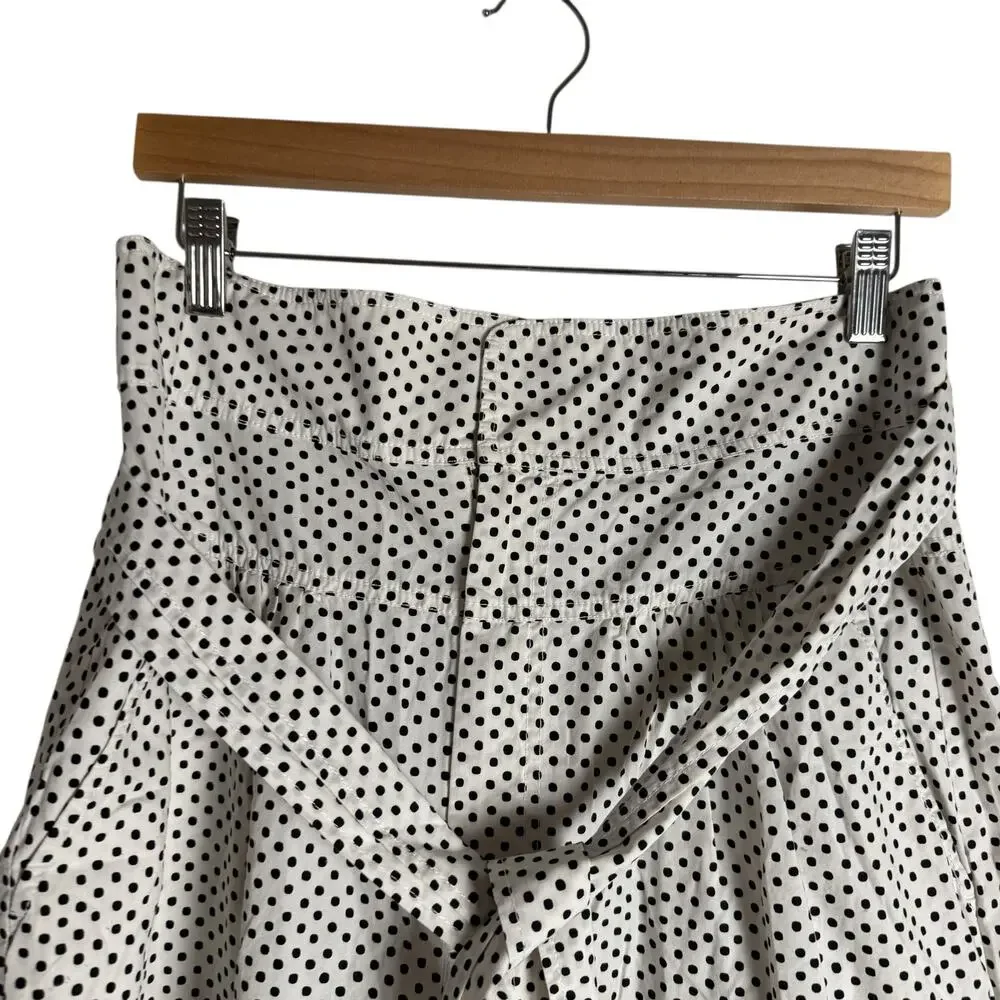 La Vie Rebecca Taylor Corinne White Black Polka Dot High Rise Tie Waist Shorts L